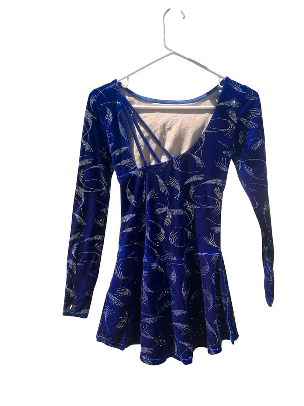 Mondor Figure Skating Dress Adult Petite Small Blue Velvet Long Sleeve